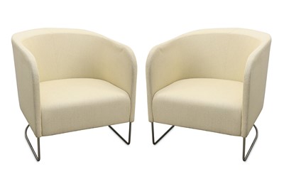 Lot 605 - A pair of Danish tub chairs, upholstered in cream fabric