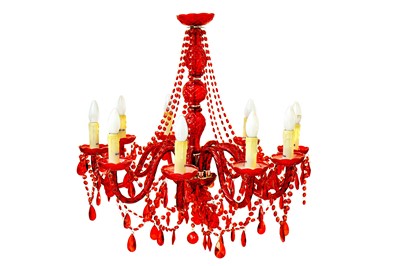 Lot 277 - A contemporary red glass chandelier, Kare...