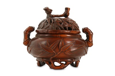 Lot 595 - A CHINESE BOXWOOD 'BAMBOO' INCENSE BURNER.