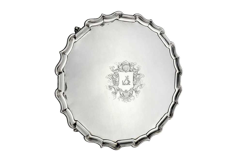 Lot 507 - A large George II sterling silver salver, London 1730 by Francis Nelme (reg. 20th March 1723)