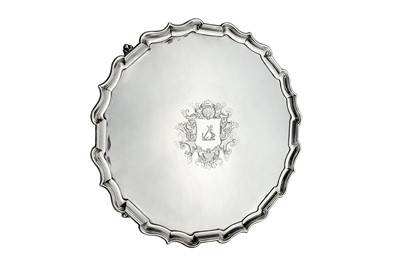 Lot 507 - A large George II sterling silver salver, London 1730 by Francis Nelme (reg. 20th March 1723)