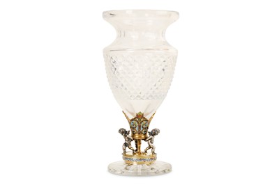 Lot 274 - A FRENCH BACCARAT STYLE GILT, SILVERED AND CHAMPLEVE MOUNTED GLASS VASE, EARLY 20TH CENTURY