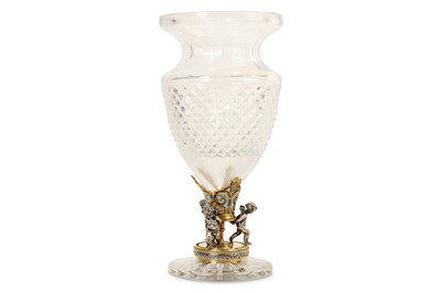 Lot 274 - A FRENCH BACCARAT STYLE GILT, SILVERED AND CHAMPLEVE MOUNTED GLASS VASE, EARLY 20TH CENTURY