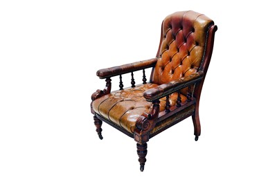 Lot 327 - A mahogany armchair, leather with buttoned...