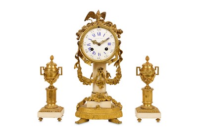 Lot 225 - A mid 19th century French gilt bronze and white marble clock garniture by Potonie of Paris