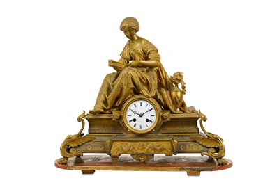 Lot 218 - A third quarter 19th century French gilt bronze figural
mantel clock