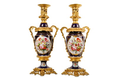 Lot 224 - A PAIR OF SEVRES STYLE PORCELAIN AND GILT...