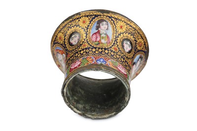Lot 151 - *A QAJAR GOLD AND POLYCHROME-ENAMELLED COPPER QALYAN CUP