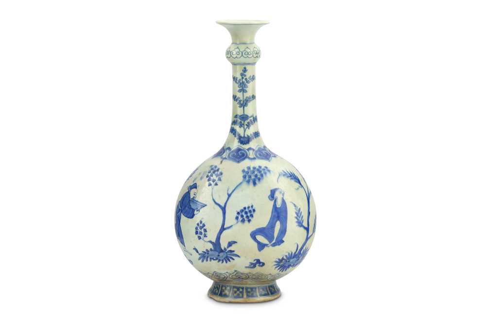 Lot 187 - *A CHINESE-STYLE BLUE AND WHITE POTTERY VASE