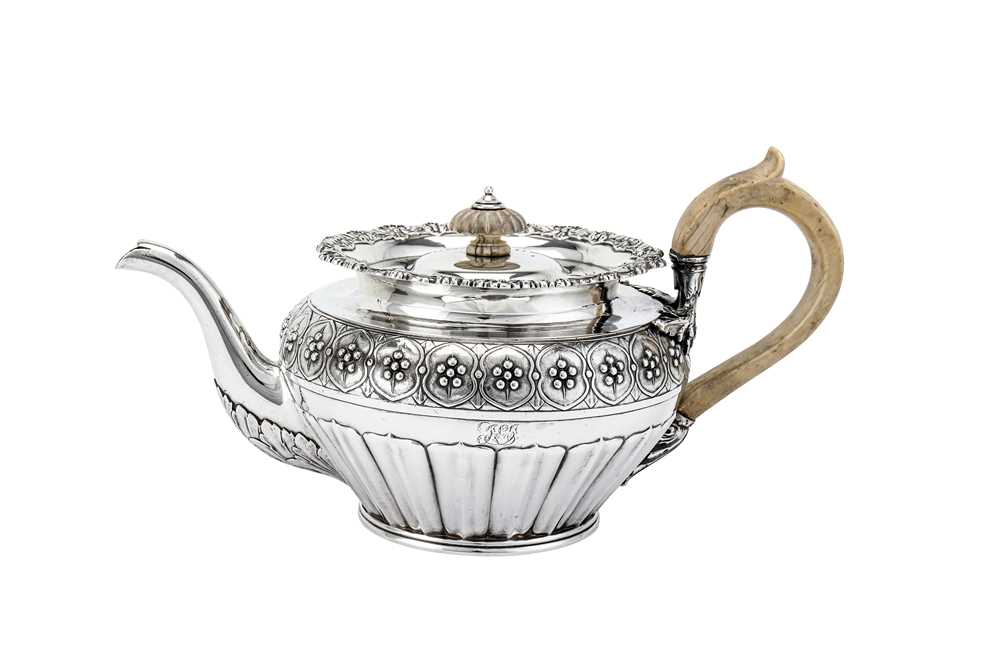 Lot 493 - A George IV sterling silver teapot, London 1821 by Phillip Rundell (reg 4th March 1819)