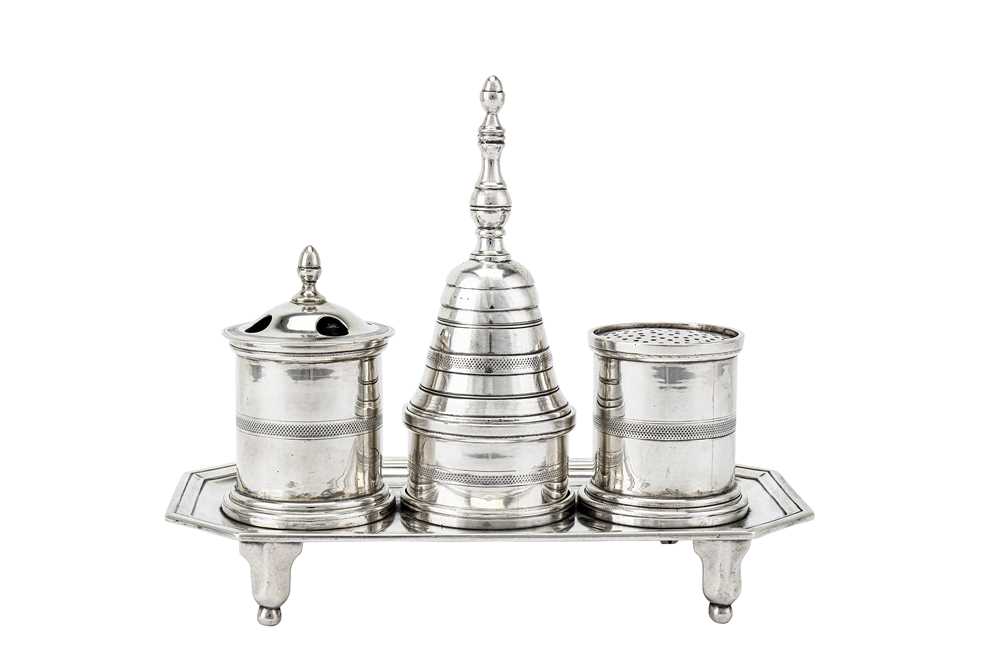 Lot 252 - A Ferdinand VII early 19th century Spanish silver inkstand, Madrid 1816 by Mo over FRZ (untraced)