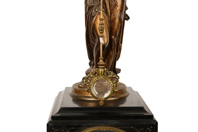 Lot 121 - A LATE 19TH CENTURY FRENCH SPELTER FIGURAL MYSTERY CLOCK ATTRIBUTED TO GUILMET