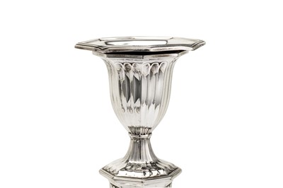 Lot 374 - A pair of George III sterling silver candlesticks, Sheffield 1788 by John Parsons & Co (reg. July 1783)