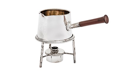 Lot 426 - An Edwardian sterling silver brandy pan on burner stand, London 1903 by William Hutton & Sons