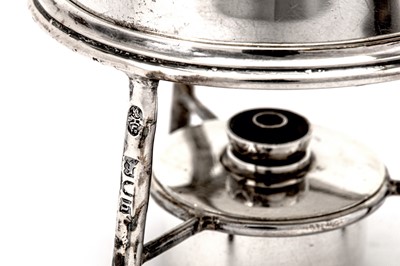 Lot 426 - An Edwardian sterling silver brandy pan on burner stand, London 1903 by William Hutton & Sons