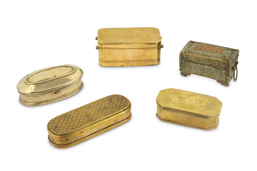 Lot 309 - FIVE BRASS BETEL BOXES