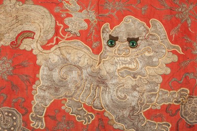 Lot 378 - A Chinese hanging scroll with silk applique and embroider