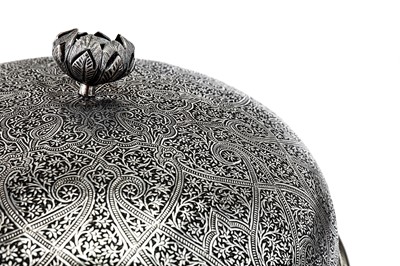 Lot 296 - An early 20th century Anglo – Indian Raj unmarked silver muffin dish, Kashmir circa 1920