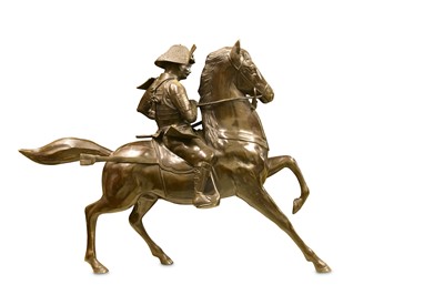 Lot 177 - A LARGE JAPANESE MEIJI PERIOD EQUESTRIAN BRONZE OF A SAMURAI ON HORSEBACK