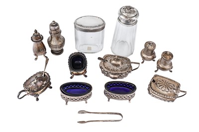 Lot 104 - A mixed group of sterling silver cruet items a...