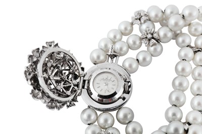 Lot 10 - A cultured pearl and diamond cocktail watch, circa 1985