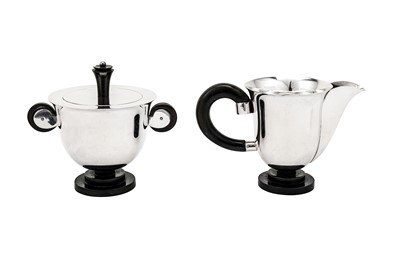 Lot 266 - An early 20th century Italian Art Deco 800 standard silver three-piece tea service, circa 1930
