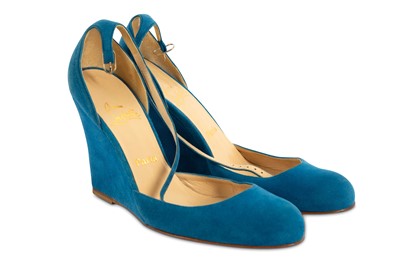 Lot 90 - Christian Louboutin Blue Suede Rocaille Wedges - Size 37.5