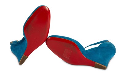 Lot 90 - Christian Louboutin Blue Suede Rocaille Wedges - Size 37.5
