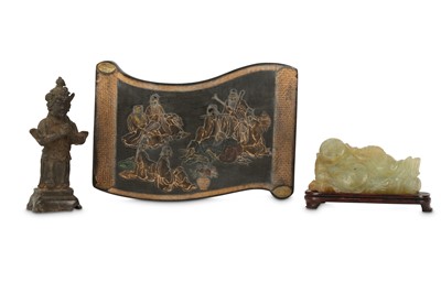 Lot 576 - A CHINESE 'EIGHT IMMORTALS SCROLL' BLACK INK CAKE.