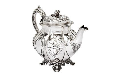 Lot 481 - A matched Victorian sterling silver three-piece tea service, the teapot and sugar bowl, Sheffield 1853 by Martin, Hall & Co