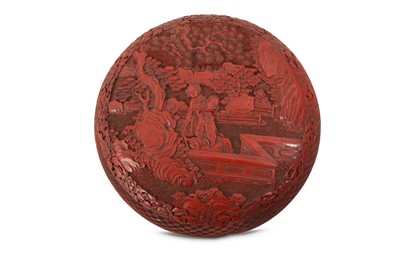 Lot 232 - A CHINESE CIRCULAR CINNABAR LACQUER 'LADIES' BOX AND COVER.