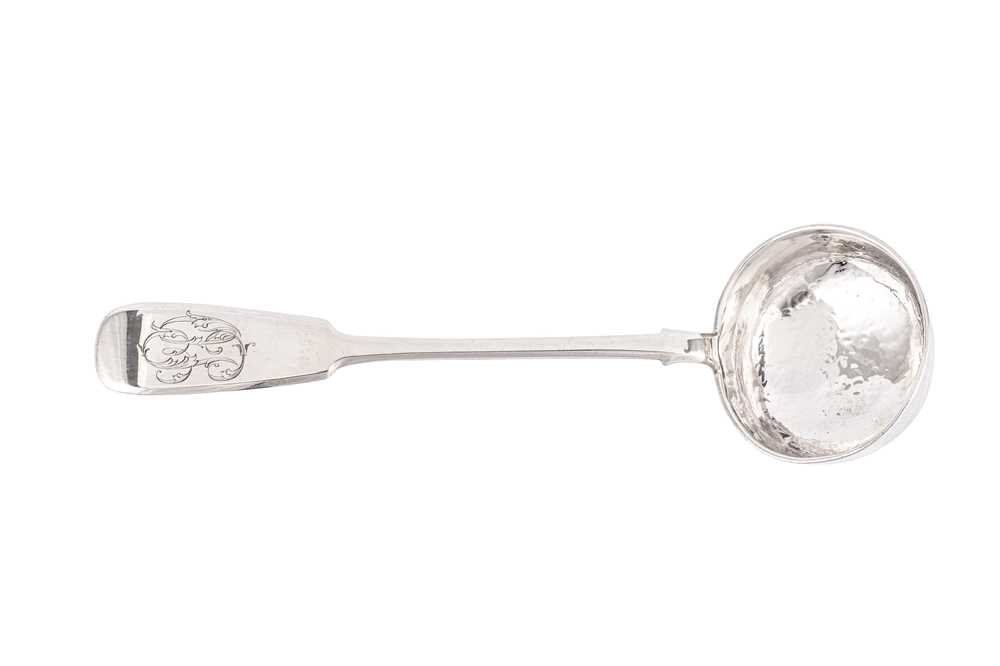 Lot 267 - A Nicholas II Russian 84 Zolotnik (875 standard) silver soup ladle, Moscow 1898-1908 by I.P. Klebnikov & Sons (active 1888-1918)