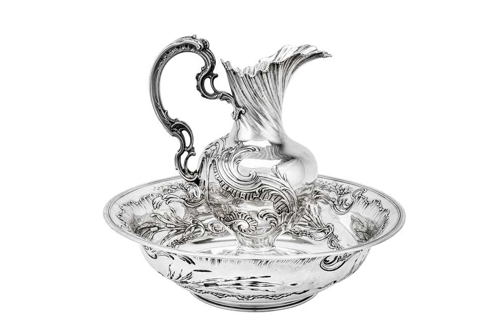 Lot 262 - A late 19th century / early 20th century French 950 standard silver ewer and basin, Paris circa 1900 by Henri Soufflot (active 1884-1910)