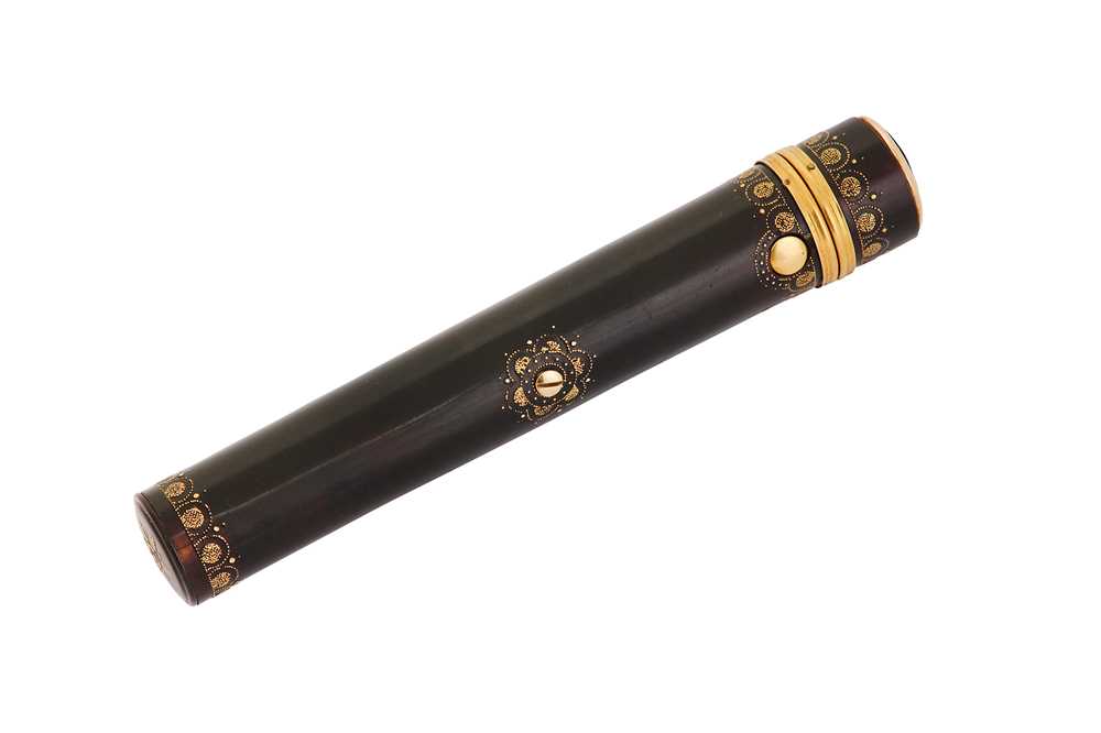 Lot 213 - A mid to late 18th century French tortoiseshell and gold pique needle / sealing wax case, circa 1760-80