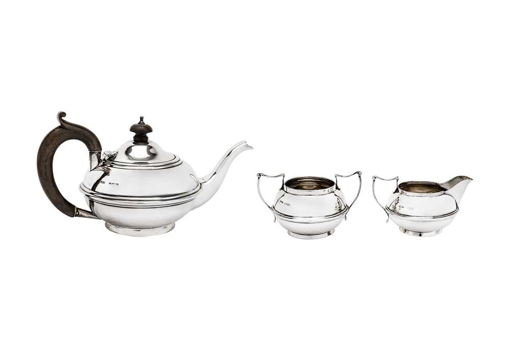 Lot 466 - A George V sterling silver three-piece bachelor tea service, Birmingham 1922 by Wilmot Manufacturing Co