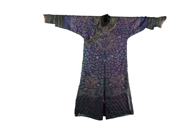 Lot 201 - A CHINESE BLUE-GROUND GAUZE 'DRAGON' ROBE.