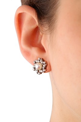 Lot 8 - A pair of cultured pearl and diamond earrings