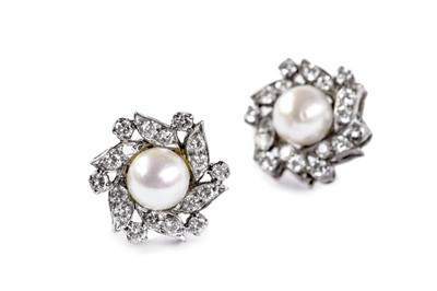 Lot 8 - A pair of cultured pearl and diamond earrings