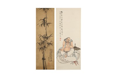 Lot 570 - TWO CHINESE HANGING SCROLL PAINTINGS.