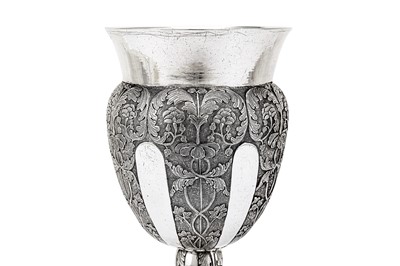 Lot 309 - A mid-19th century Chinese silver export trophy goblet or standing cup, Canton circa 1860, marked for Khecheong
