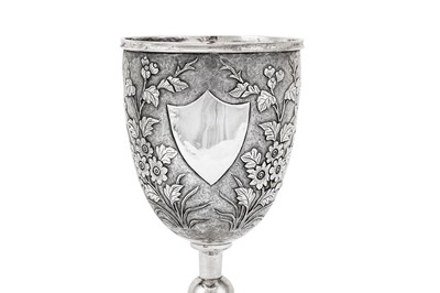 Lot 311 - A late 19th century Chinese silver export trophy goblet or standing cup, Shanghai circa 1870-80