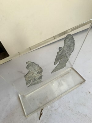 Lot 473 - A PAIR OF CHINESE BRONZE FIGURATIVE PLAQUES.