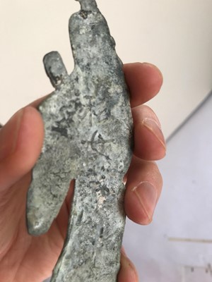 Lot 473 - A PAIR OF CHINESE BRONZE FIGURATIVE PLAQUES.