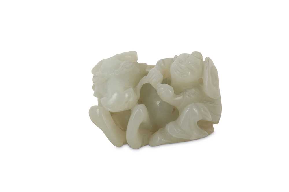 Lot 649 - A CHINESE WHITE JADE 'BOY AND BUFFALO' GROUP.