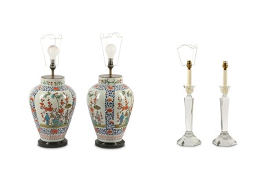 Lot 544 - Pair of Chinese table lamps of baluster form