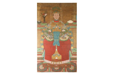 Lot 525 - A CHINESE ANCESTRAL PORTRAIT OF A LADY.