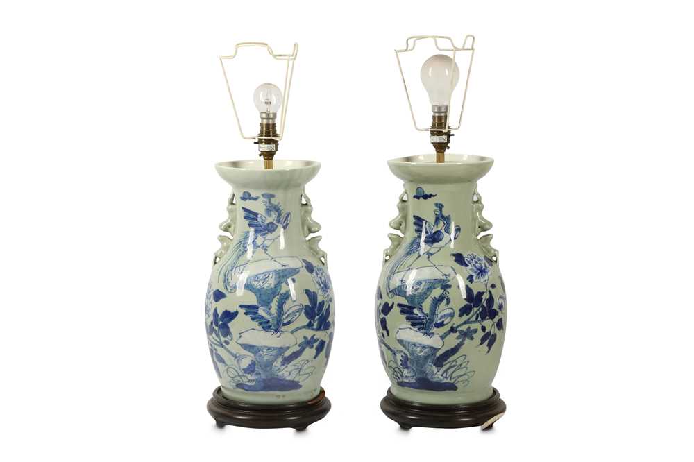 Lot 543 - A pair of late 20th Century Chinese  baluster form table lamps