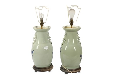 Lot 543 - A pair of late 20th Century Chinese  baluster form table lamps