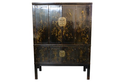 Lot 320 - A 20th Century Chinese black lacquered marriage cabinet