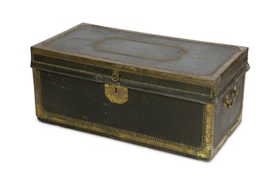 Lot 266 - An early 19th Century Chinese Export Green Leather and camphorwood trunk